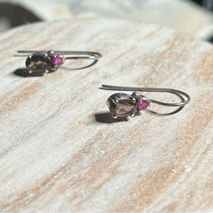 Smokey Quartz and Ruby Earrings